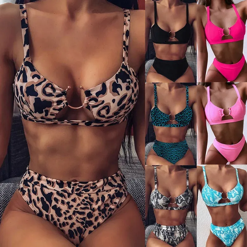 Bikini Sexig Push Up High Midj Swimewear Swimsuit Women Leopard Snakeskin Print Bikinis Set Bathing Suit Beach Bikini Kvinna