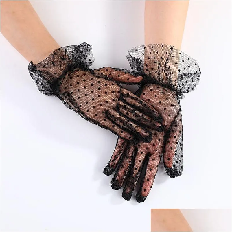 Gants de mariée Femmes Noir Sexy Transparentes Dot Mesh Tle Robe de mariée de mariage Mince Club Prom Party Accessoires de danse Drop Livraison Dhkoq