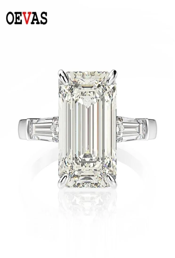 Oevas 925 Sterling Silver Emerald Cut Created Gemstone Wedding Engagement Diamonds Ring Fine Jewelry Gift Whole 2202232630102
