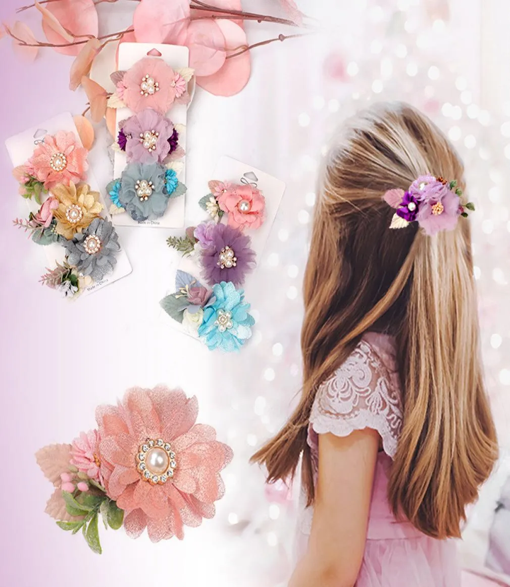 18st Baby Girls Cute Princess Flower Hair Clips Cotton and Linen broderi pannband 36 färger Barrettes Hairn Pins Boutiqu6140811