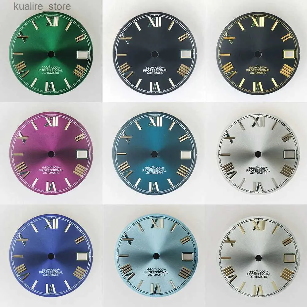 Obejrzyj zespoły Sunpattern True Spike Dial NH35 NH36 Brak świetlisty S Diala 28,5 mm Białe niebieskie czarne zielone zielone szary akcesoria L240307