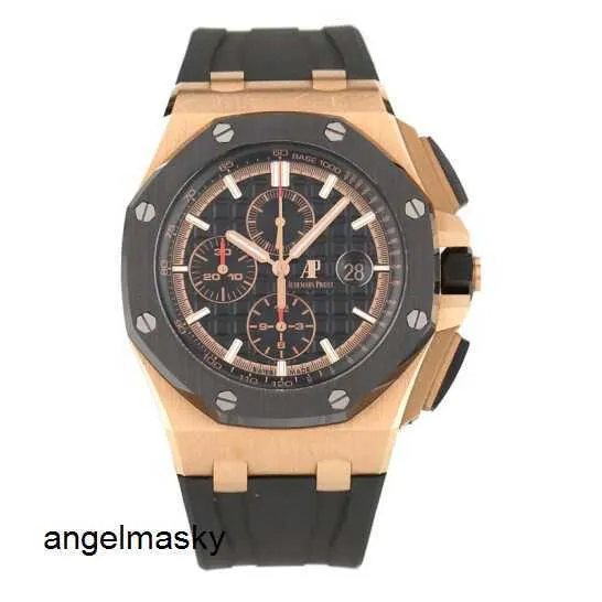 Relógio de pulso piloto AP Tourbillon Relógio de pulso Royal Oak Offshore Series 26401RO Rose Gold Três olhos Timing Rubber Band Masculino Moda Lazer Negócios Montre Machinery