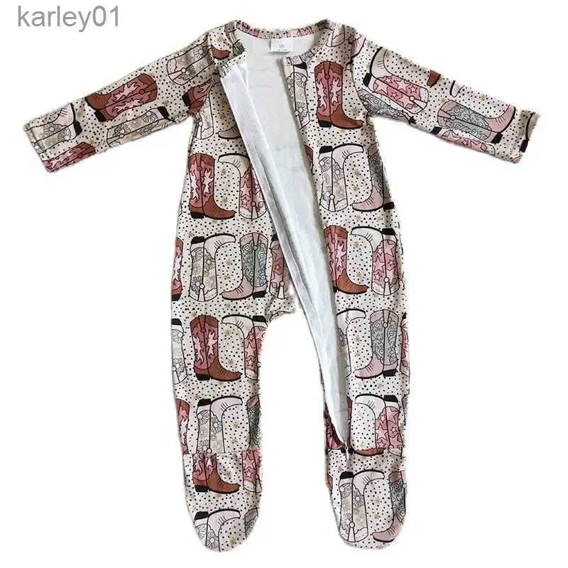 Footies Westernstiefel Reißverschluss Strampler Neugeborenen Body Baby Mädchen Junge Punkte Frühling Herbst Overall Kind Kleinkind Einteilige Trim Footie Ones YQ240306