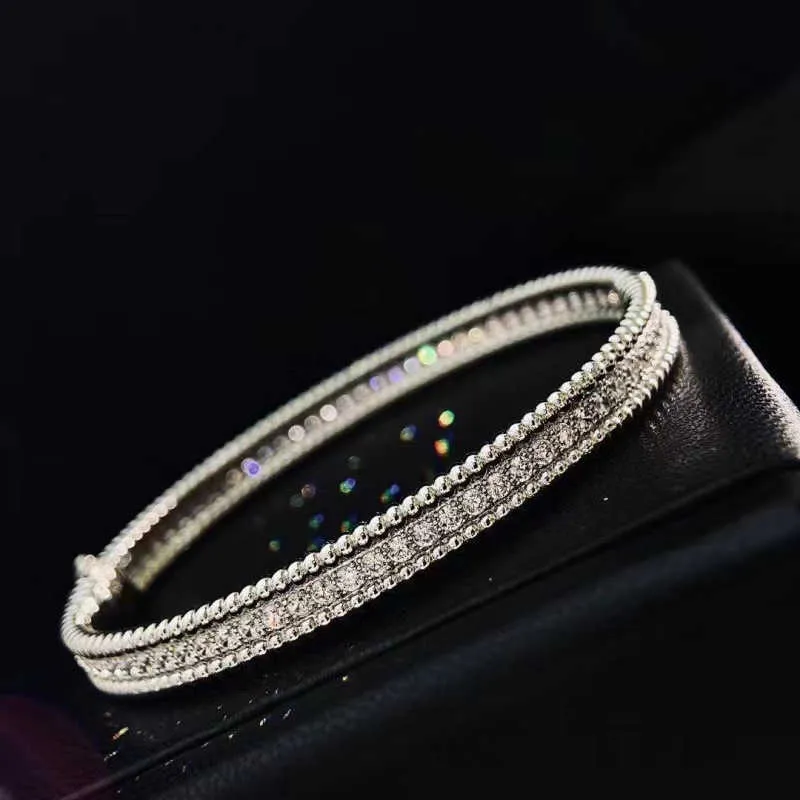 V-Armband, Luoxi-Tempelschmuck, 925 versilbertes Platin, zweireihiges Armband, modisches und minimalistisches Diamant-Feinarmband, Boutique-Party