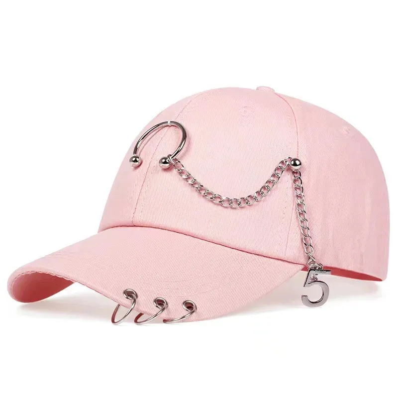 Baretten Koepel Zonwering Hoed Creatieve Piercing Ring Baseball Cap Punk Hip Hop Caps Katoen Volwassen Casual Solid Verstelbaar