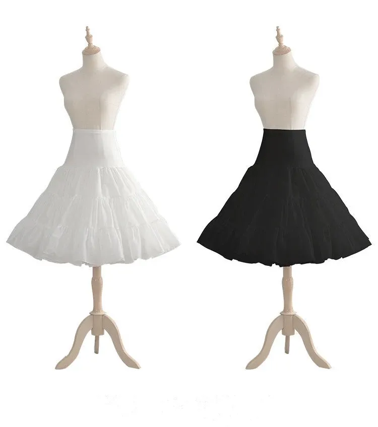 스커트 드레스를위한 여성 내부 조합을위한 푹신한 새틴 페티코트 흰색 검은 색 언더 스키트 없음 후프 코스프레 2023