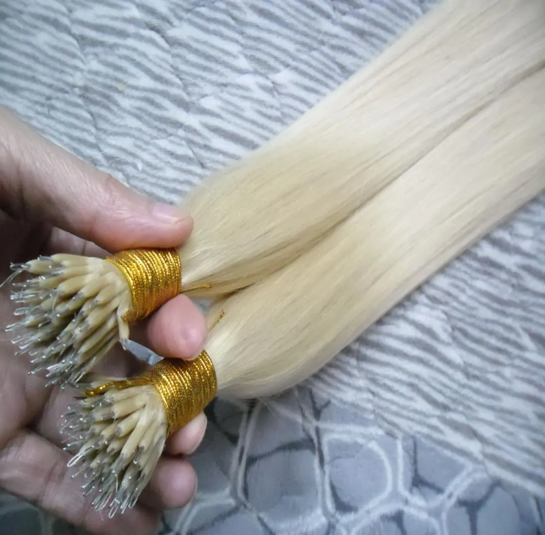 100 -tal Remy Micro Beads Human Hair Extensions European 14 Färger Peruvian Virgin Hair Black Brown Blond Piano Nano Ring Hair 100g6875489