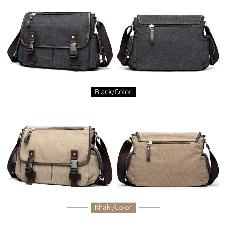 2024 MENS CANVAS Messenger Bags Nasual Mans Solid Cover Coftion Crossbody Male Big Carty Multi Bage