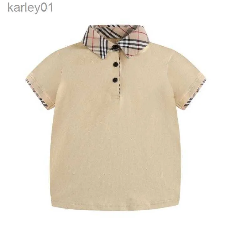 T-shirts Lovely Baby Boys Summer T-shirts Cotton Kids Short Sleeve Children Plaid T-shirt Turn-Down Collar Boy Shirts 240306