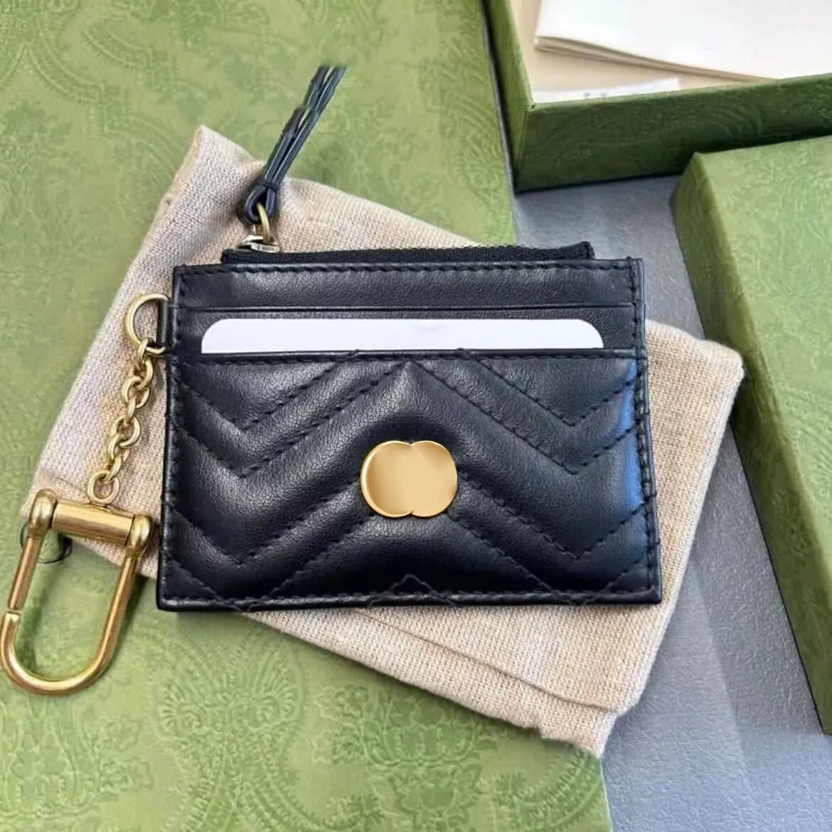 Porte-clés classique Marmont Porte-cartes Portefeuille de luxe Porte-monnaie 627064 avec boîte d'origine Femmes Hommes Designer Portefeuilles Titulaires Porte-monnaie CardHolder Pochette Cadeau de poche