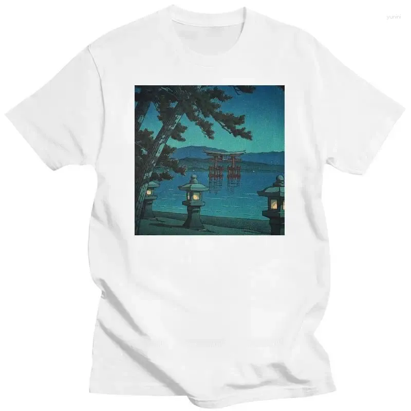 Heren tanktops Mode Heren T-shirts Casual Top Maanverlichte Nachtpoort Zee Hasui Kawase Reproductie Print Poster Zomer Unisex Korte mouw