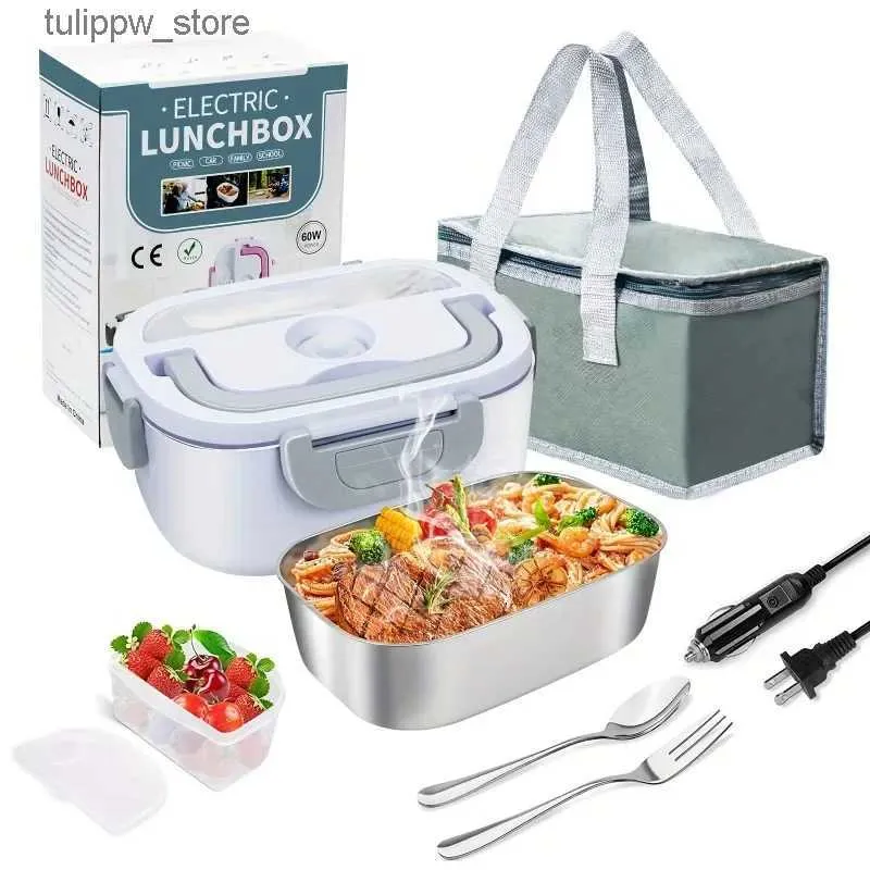 Bento Boxes 1pc 12V 24V 110V Electric Lunch Box Food Heater Box 3 In 1 Food Warmer Portable Lunch Box With Fork Spoon L240307