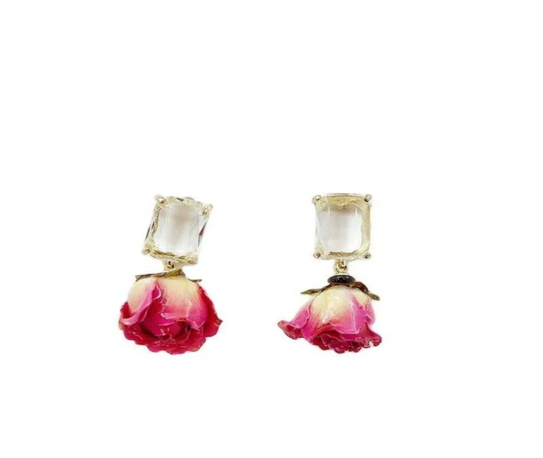 Dangle Chandelier 1Pair Natural Dried Flower Earrings Gold Pink Rose Petal Women Drop Earring Party Real Dry JewelryDangle1608737