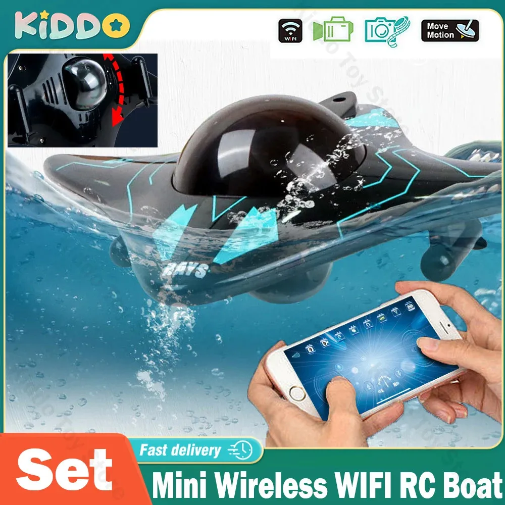 Mini WiFi RC Boat Six-Way Submarine Diving Real Time Transmission Underwater Camera Speedboat Po Video Toys Back to School 240223