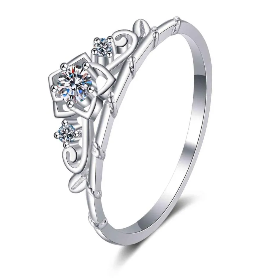 ANZIW 925 STERLING Gümüş Moissanite Diamond 013CT Tatlı Prenses Taç Nişan Yüzüğü Kadın Mücevher Hediyeleri5865892