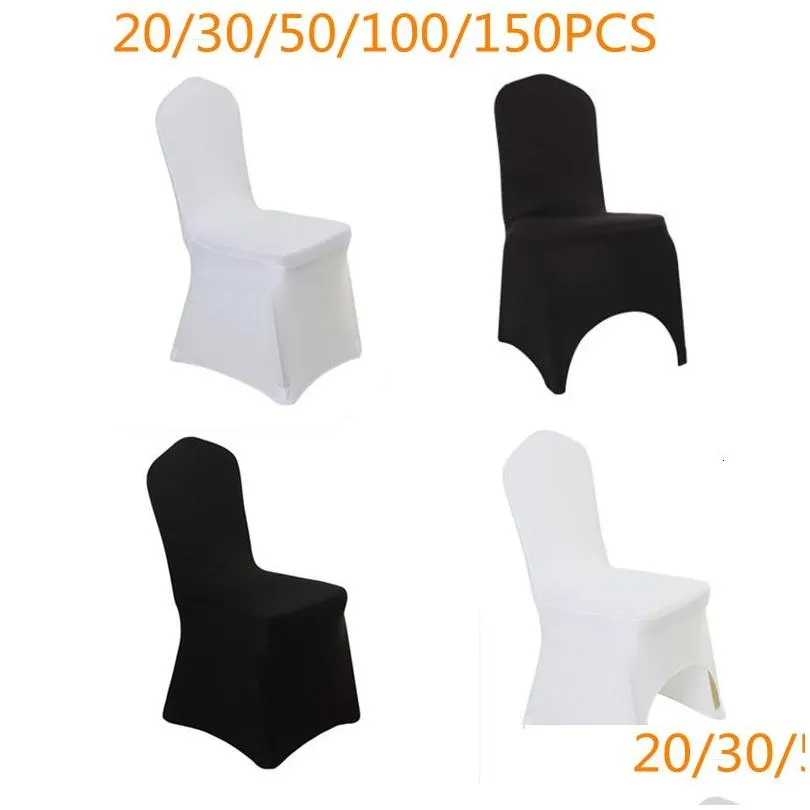 Chair Covers Chair Ers Black And White 20/30/50/100 Piece Elastic Polyester Wedding Party Spandex Arch Er Used For Banquet El Decorati Dhqvg