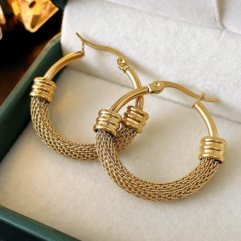 Hollow Geometric Circle Simple 14k Gold Earrings Boucle Oreille Femme Pendientes Acero