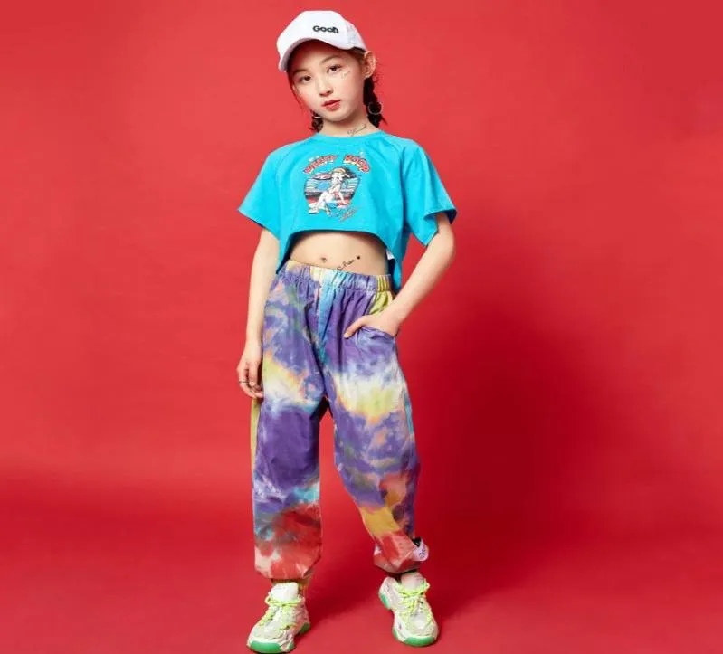 Clothing Sets Cool Girl Teen Summer Blue Backless Short Sleeve Top Tiedye Pants Suit 2pcs Set Children Clothes Kids Wear7690318