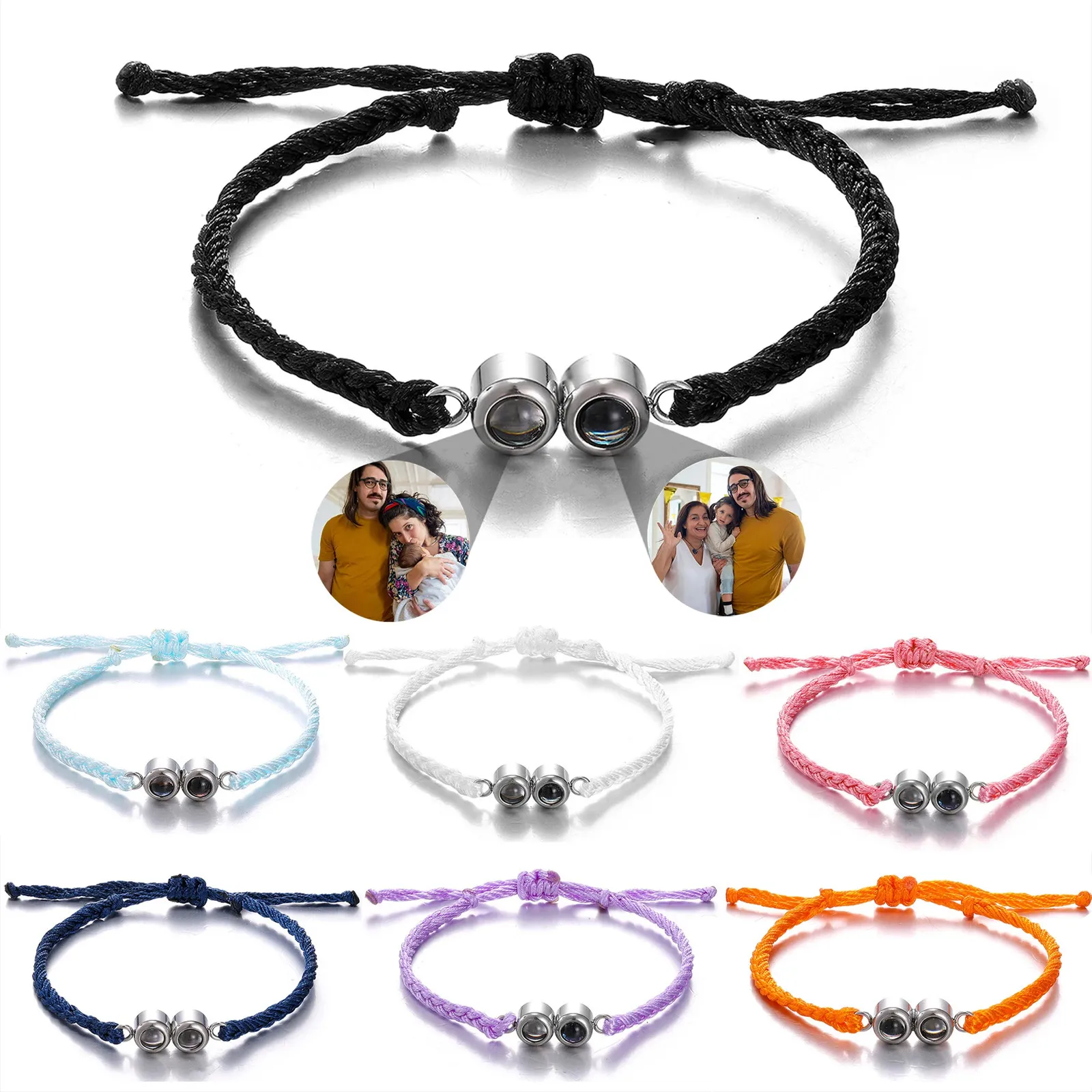 Bracciale personalizzato con proiezione Dual Po. Bracciale con proiezione con tessitura personalizzata. Bracciale con proiezione regolabile in acciaio inossidabile 240227