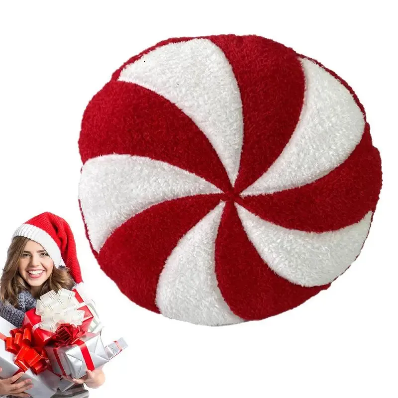 Oreiller à la menthe poivrée Bonbons 3D Coussin de bonbons de Noël Coussin de sucette en spirale rouge pour enfant Cadeau d'anniversaire de Noël 240305