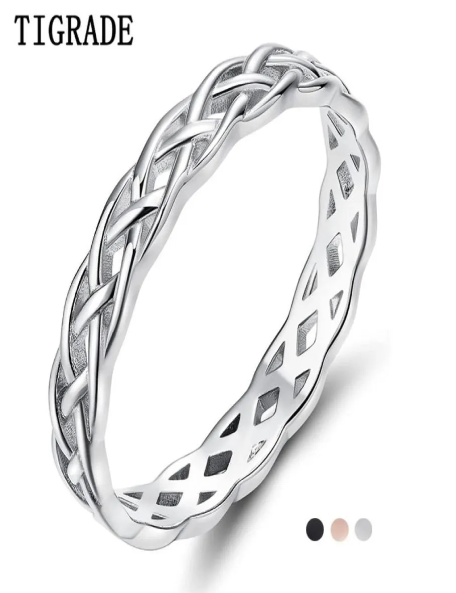 TIGRADE 925 bague en argent Sterling femmes noeud celtique éternité alliance haute polonaise classique empilable Simple Rings9522258