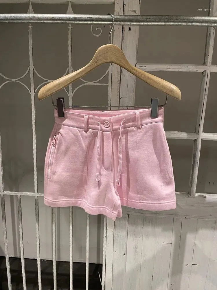 Kvinnors shorts rosa söt snörning med hög midja sommar blixtlåsbyxor sport casual kvinnor