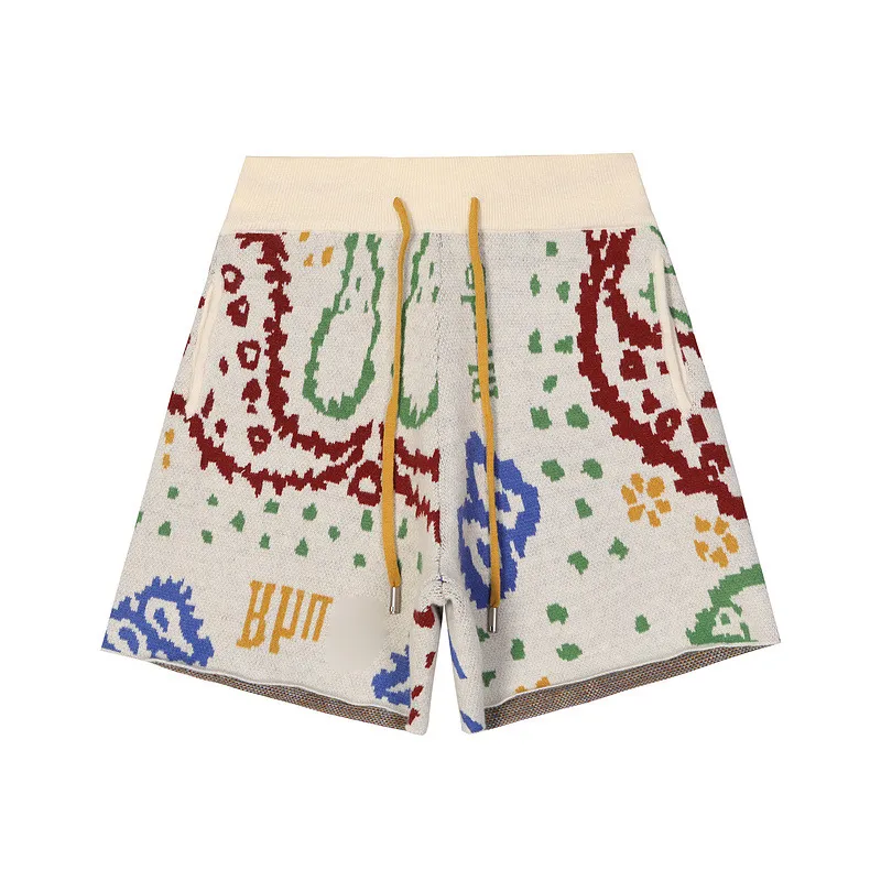 Caixa de caju designer Padrão de flor de lã impressa Jacquard verão masculino shorts de malha retrô solto