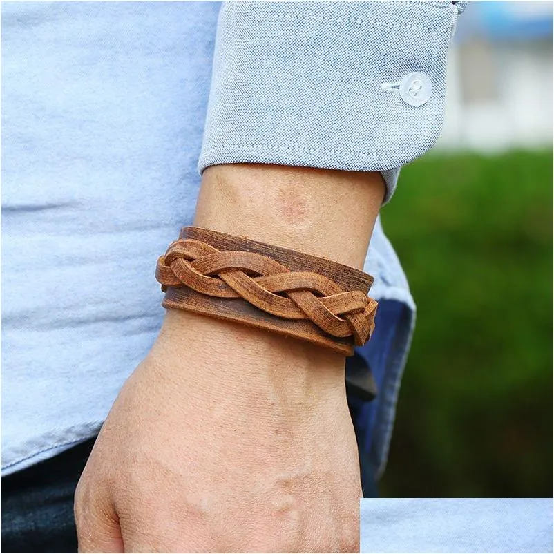 Bracelet Weave Ethnique Tresse Bracelet En Cuir Bouton De Manchette Bracelet Réglable Bracelet Pour Hommes Femmes Bijoux De Mode Drop Livraison Bijoux Dhdfk