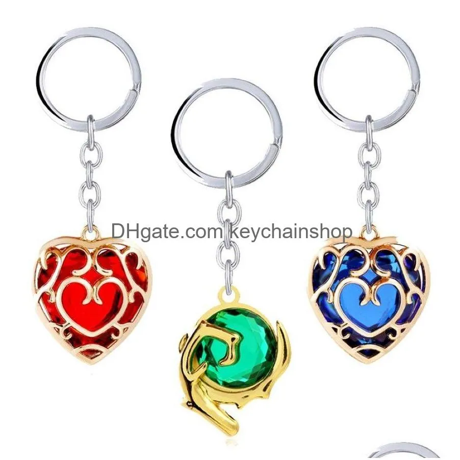 Keychains Lanyards Keychains Game The Legend of Keychain Heart Crystal Keyrings Metal Pendant Chaveiro Key Chain Men smycken llaver dhis9