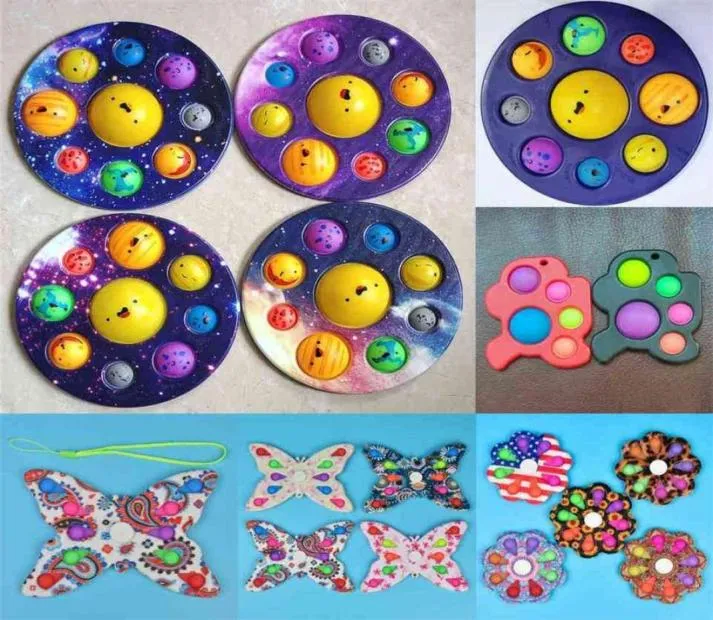 Starry Happy Planet Push Bubbles per Sensory Finger Toys Eight Planets Flower Board Butterfly Spinners Key Ring Stre5648587