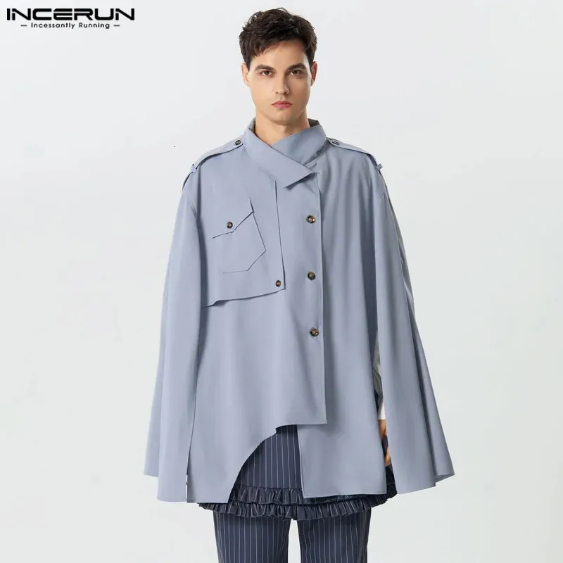 INCERUN hauts Style américain beaux hommes solide ample Silhouette fendu conception Cape décontracté mode tout-match Trench S-5XL 240228