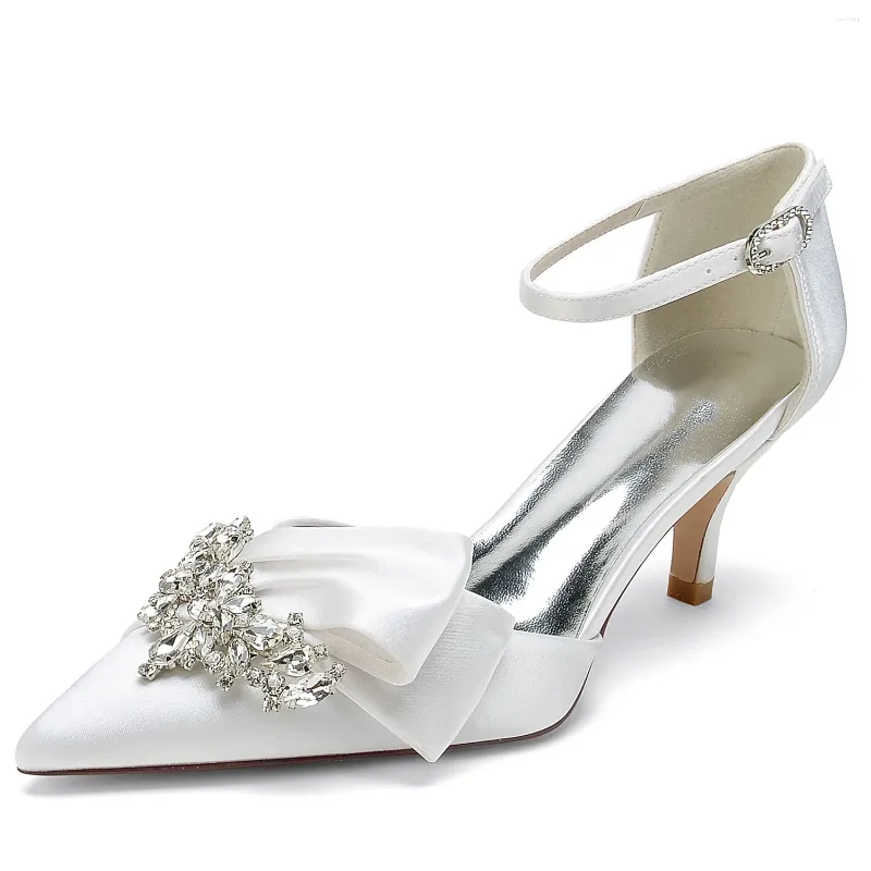 Dress Shoes Mid-low Heel Pointed Toe Rhinestone Slotted Buckle Wedding Bridal Bridesmaid