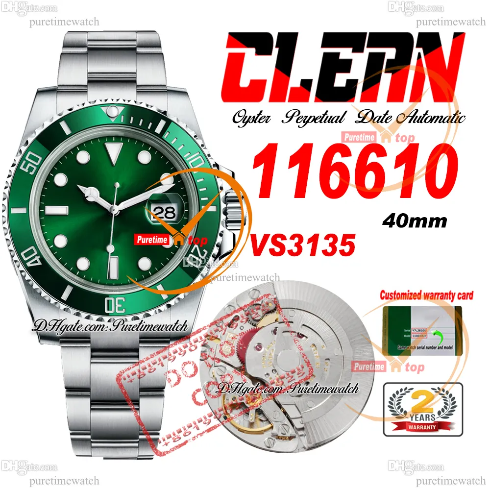 40 mm 11661 VS3135 automatisch herenhorloge Clean CF V5 keramische bezel groene wijzerplaat 904L roestvrijstalen armband Super Edition dezelfde serie kaart Puretimewatch Reloj Hombre