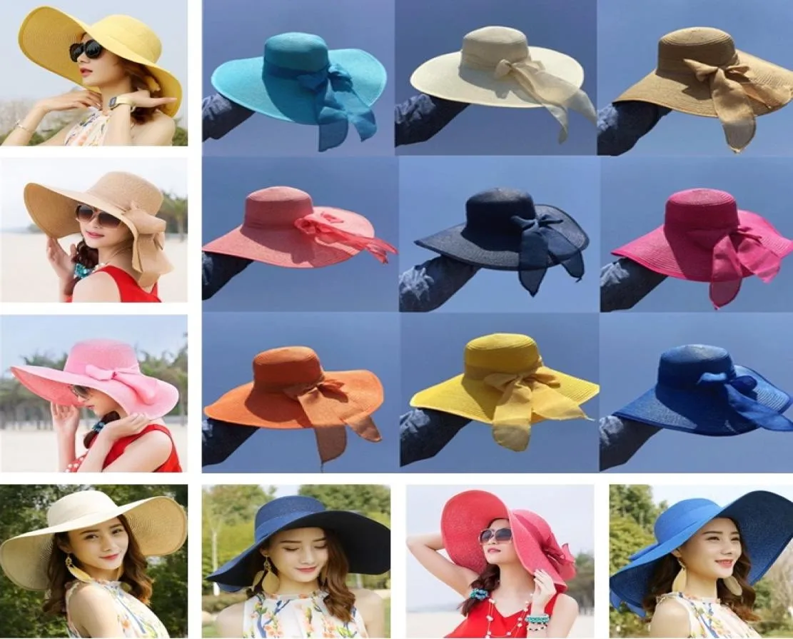 Składane dama plażowe słomki czapki słoneczne damie szerokie grzbiet słomki czapki na zewnątrz Foldables plażę Panama Hatschurch Hatzc0114254166