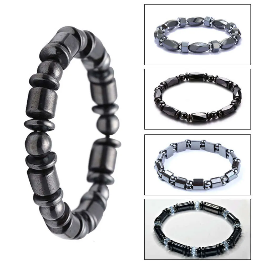 Pulsera elástica con cuentas simples para cálculos biliares, joyería de mano con terapia magnética con cuentas negras