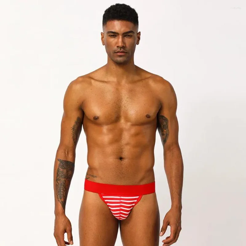 Underpants Mens Sexy Underwear Briefs Jockstrap Shorts Stripe Letter Bulge Pouch Soft Male Panties Gay Cueca