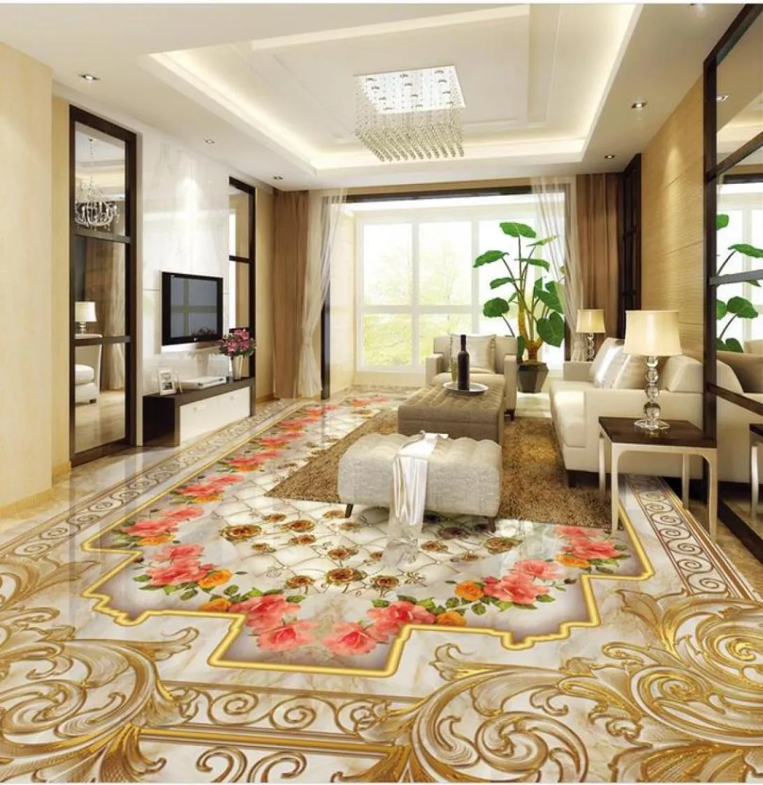 European Luxury Gold Rose Marble Soft Package Parquet Floor 3D Floor Tiles3676416