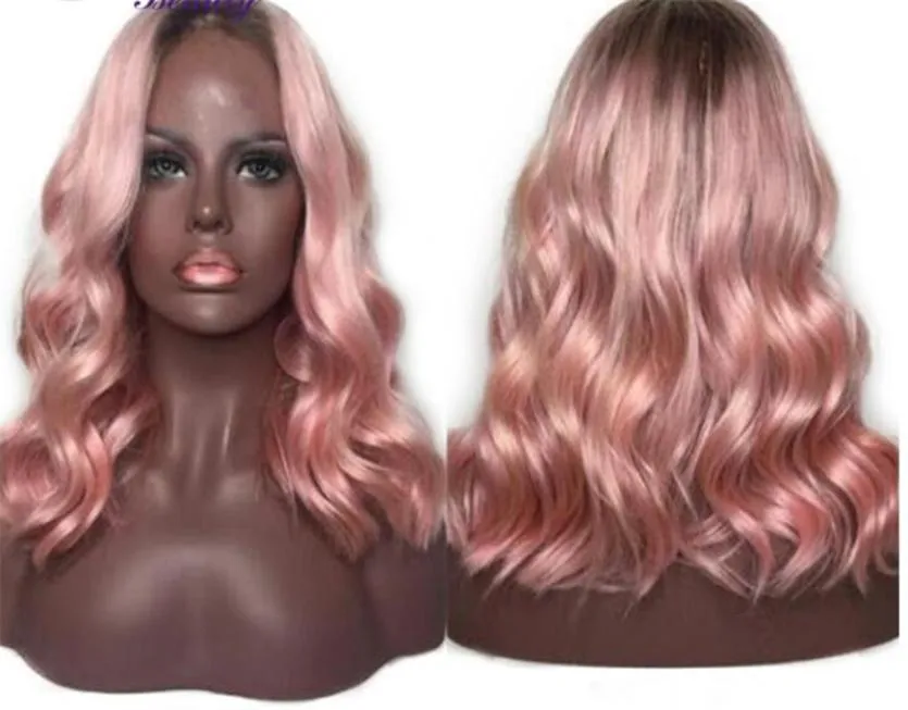 Ombre kolorowa peruka 1BPINK Pełna koronkowa peruka ludzkich włosów z ciemnymi czarnymi korzeniami 100 Brazylijska remy Wig4042098