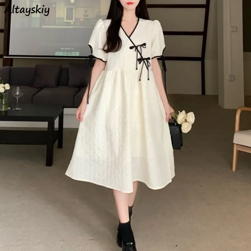 Kleid Chinesischen Stil Sommer Kleid Frauen Getäfelten Elegante Midi Baggy Casual Streetwear Mädchen Vintage Ästhetischen Party Minderheit Zart Neue