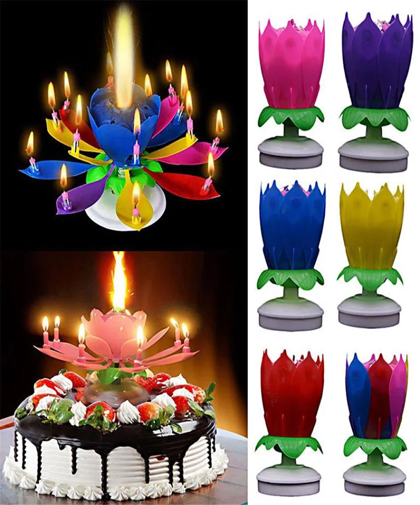 Lotus Flower Musical Birthday Candles Blossom Spinning Party Topper