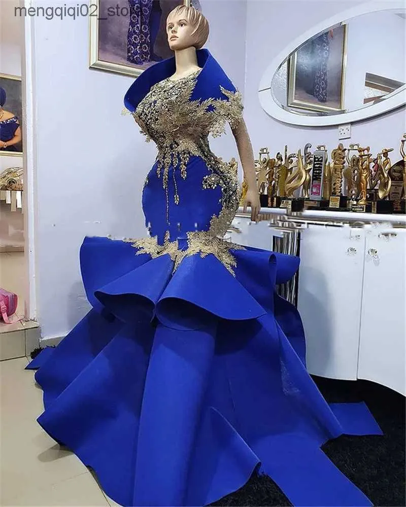 도시 섹시한 드레스 ASO EBI MERMAID PLUS 크기 크기 파티 드레스 아프리카 이브닝 가운 Royal Blue Luxury Black Black Girls 댄스 파티 가운 멍청이 de noche Q240307