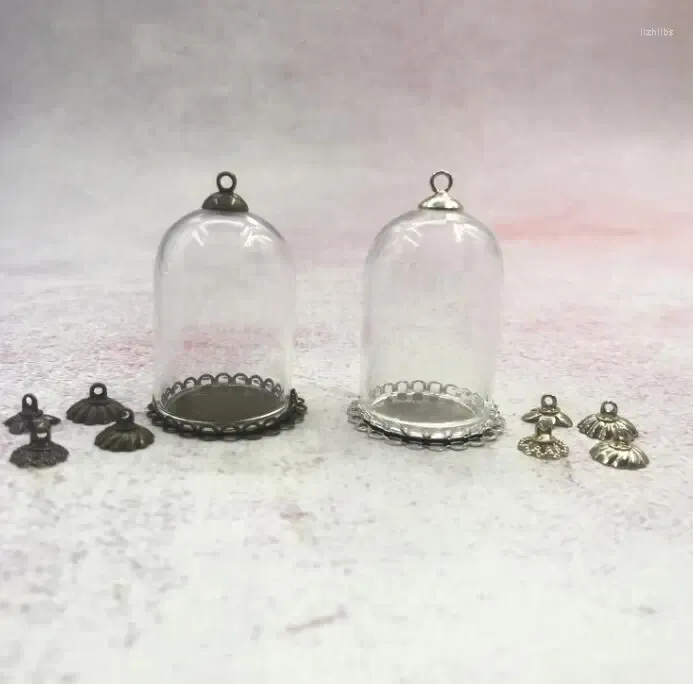 Bottles 5pcs/lot 35x25mm Hollow Glass Tube With Double Lace Base Beads Cap Set Vials Pendant Bottle Necklace Jewelry Finding