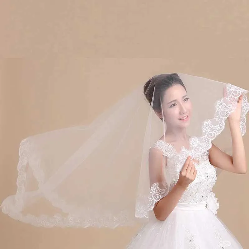 Wedding Hair Jewelry Lace Wedding Veil Short One Layer Bride Bridal Veils WHITE Women Special Occasion Accessories