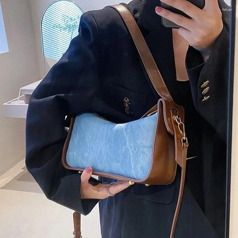 Sacs à bandoulière 2024 Mode Femmes Pu Cuir Sac à main Denim Pour Casual Zipper Téléphone Sac Bandoulière Sac De Luxe