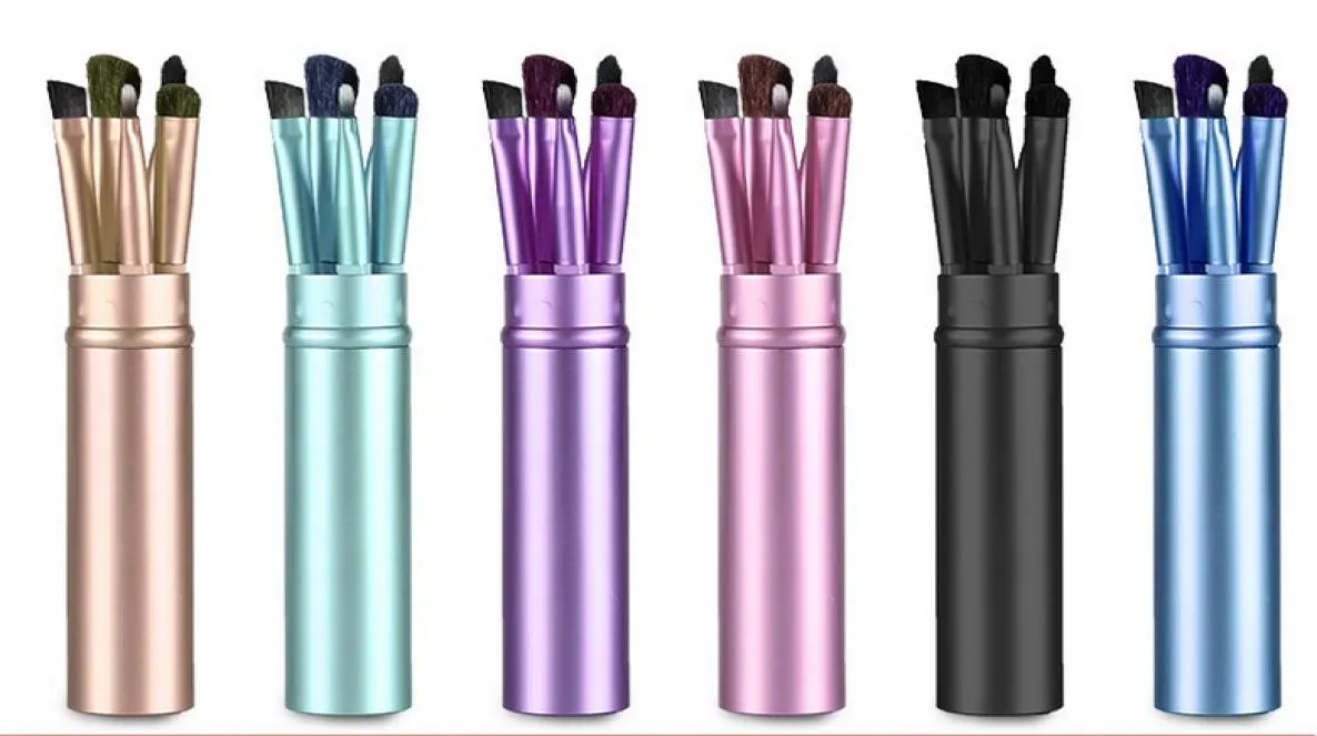 Set di pennelli per trucco 5 pezzi Pennello cosmetico per viso Strumenti per trucco per principianti Ombretto Sopracciglio Labbra Pennello per eyeliner con tubo in ferro colorato5977255