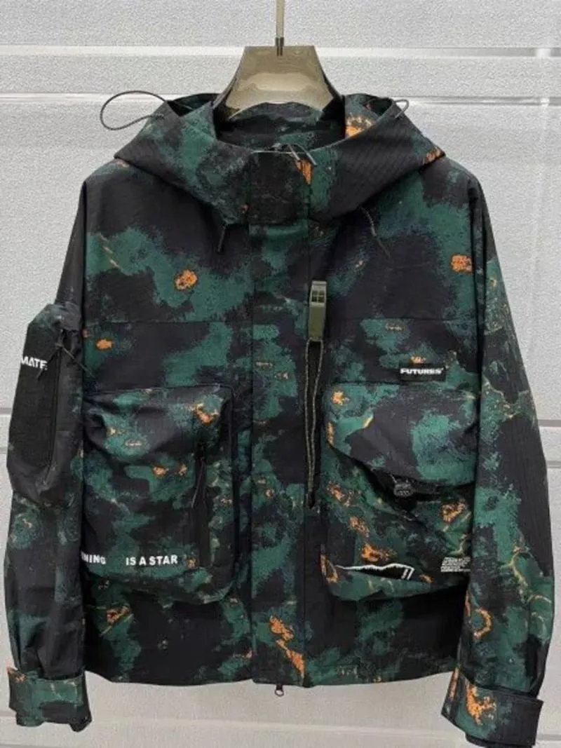 Männer Jacken Camouflage Kontrast Farbe Cargo Kapuzenmantel Große Tasche Mantel Frühling Herbst Lose Beiläufige High Street Männliche Kleidung