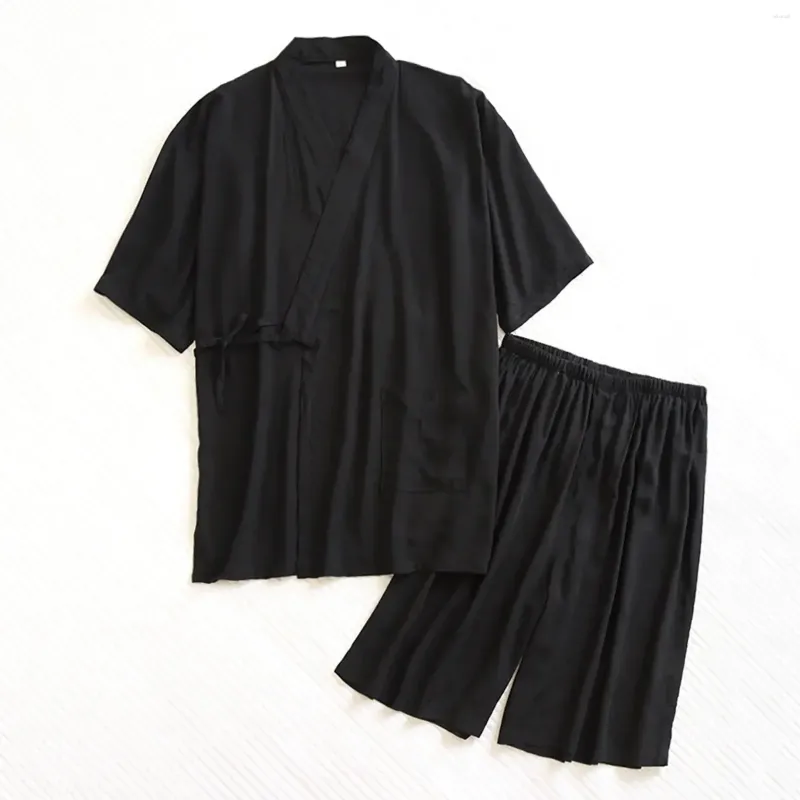 ملابس نوم للرجال مجموعة رداء ثوب ثوب ياباني يوكاتا بيجاماس اليابان القطن هوري أوبي سراويل الرجال التقليدية لينة الزي