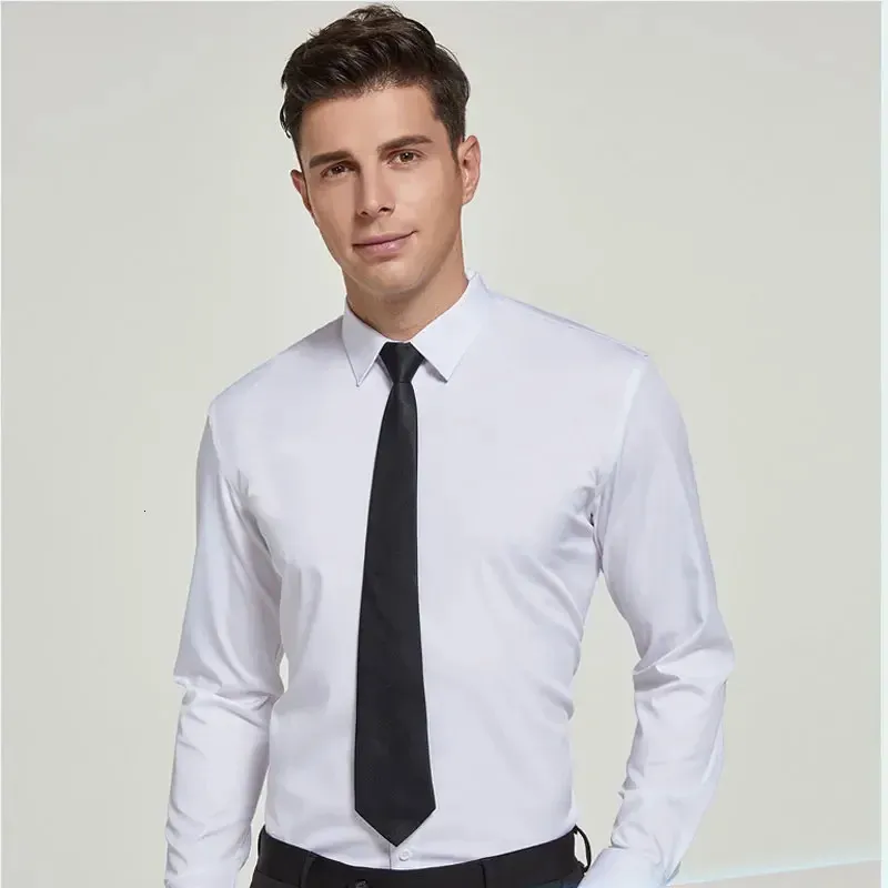 Mens White Shirt Long-sleeved Non-iron Business Professional Work Collared Clothing Casual Suit Button Tops Plus Size S-5XL 240307