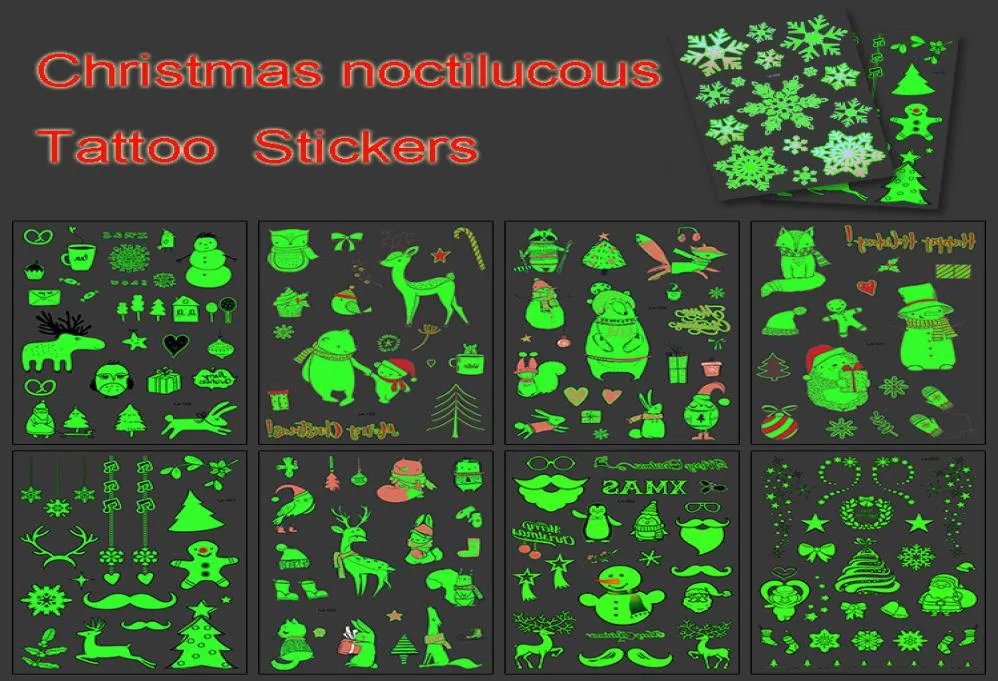 Christmas Glow Temporary Tattoo Sticker Elk Snowman Waterproof Luminous Sticker Glowing In The Dark Sticker Party Decoration DBC V1827729