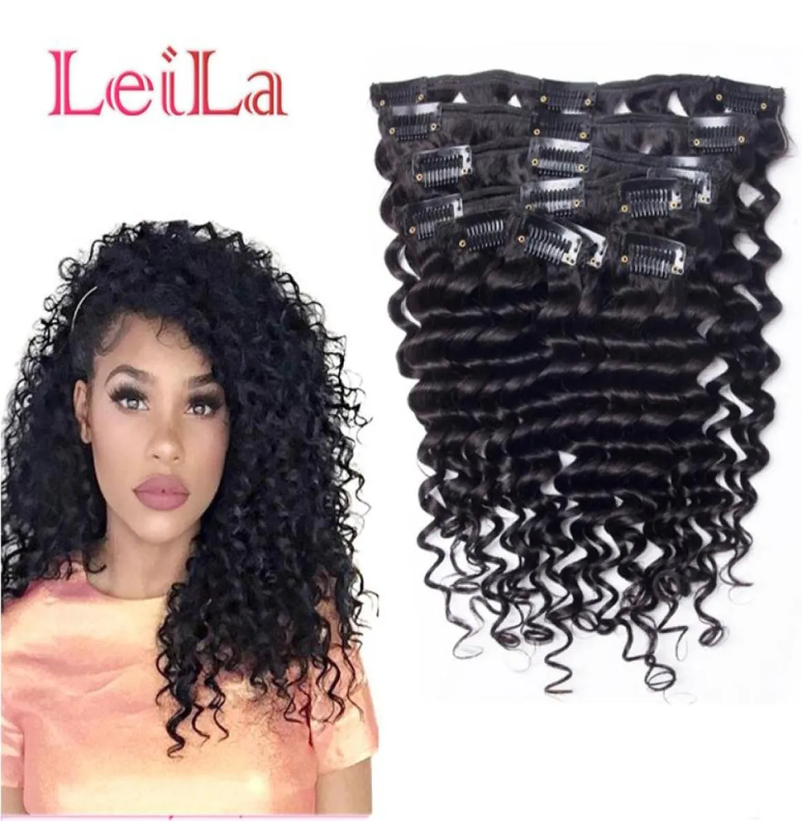 Clip per capelli vergini nelle estensioni dei capelli Onda profonda Ricci malesi 70120g Testa completa 7 pezzi Un set di trama dei capelli3978687